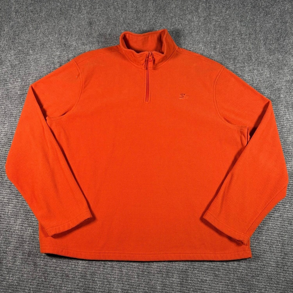 Starter Quarter Zip Pullover Mens XL Orange Excellent Waffle Knit Fleece